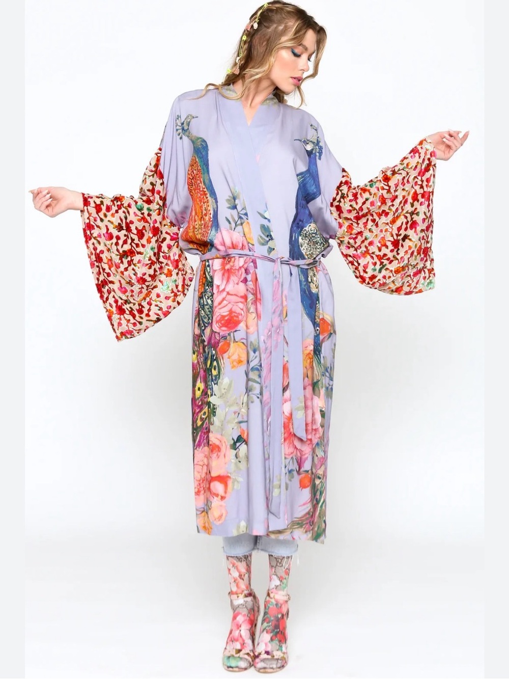 Aratta Fantasy Peacock Kimono Duster Robe 
Size Medium